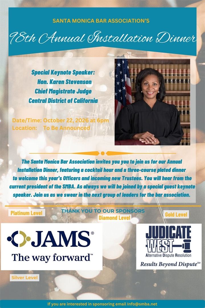 Flyer for Santa Monica Bar Association's 98th Annual Installation Dinner