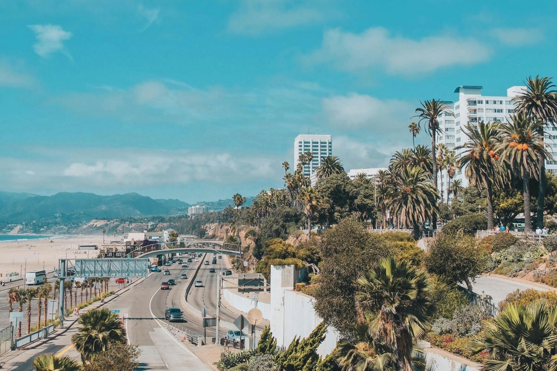A view on a road in Santa Monica on a sunny day