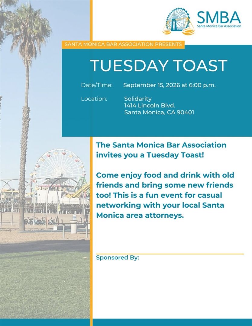 Flyer for the Santa Monica Bar Association's Tuesday Toast